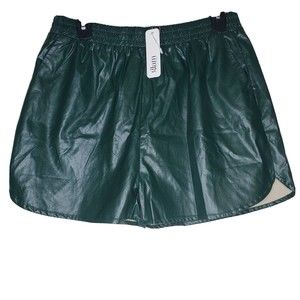 Zara Glam Apparel Large Hunter Green Faux Leather Long Shorts elastic waist NWT